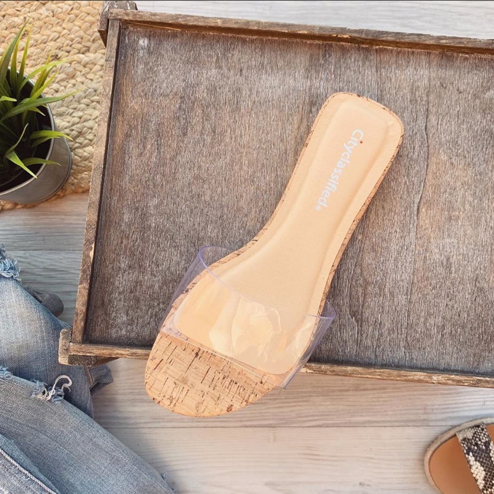 Summer Cork Clear Slip On Sandals - Picture 3 of 3